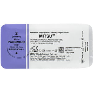 Шовный материал синтетический U.S.P. MITSU 2 (5 metric) колющая игла 48 мм, 1/2 круга, длина 90 см фиолетовый артикул PGN029452