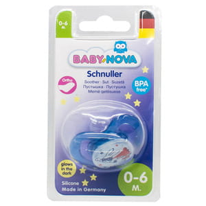 Пустышка силиконовая BABY-NOVA (Беби нова) ортодонтическая ночная голубая размер 1 1 шт