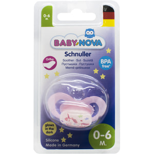 Пустушка силіконова BABY-NOVA (Бебі нова) ортодонтична нічна рожева розмір 1 1 шт