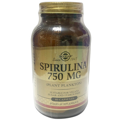 Спирулина SOLGAR (Солгар) таблетки с провитамином А, фикоцианином и витамином В12 флакон 80 шт