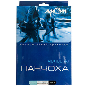 Панчоха чоловіча компресійна Торговий Дім Алком артикул 6072 клас компресії 2 з відкритим миском колір чорний розмір 2 ліва