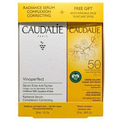 Набір CAUDALIE (Кадалі) Vinoperfect Serum (Віноперфект) сироватка для корекції кольору обличчя 30 мл + крем для обличчя сонцезахисний SPF50 25 мл