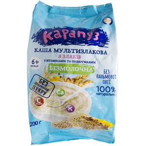 Каша безмолочна КАРАПУЗ Мультизлакова 8 злаків з вітамінами і пребіотиками для дітей з 6-ти місяців 200 г