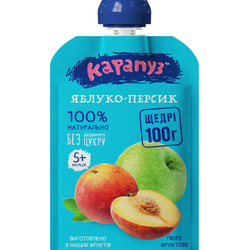 Пюре фруктове дитяче КАРАПУЗ Яблуко та персик з 5-ти місяців м'яка упаковка дой-пак 100 г