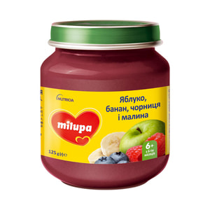 Пюре фруктове дитяче Нутриція Milupa (Мілупа) Яблуко, банан, чорниця і малина з 6-ти місяців 125 г