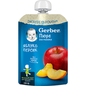 Пюре фруктовое детское NESTLE GERBER (Нестле Гербер) Яблоко и персик для детей с 6-ти месяцев без сахара пауч 150 г
