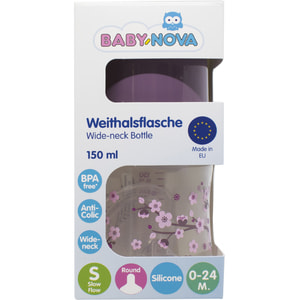 Бутылочка для кормления BABY-NOVA (Беби нова) Декор пластиковая с широким горлом сиреневая 150 мл
