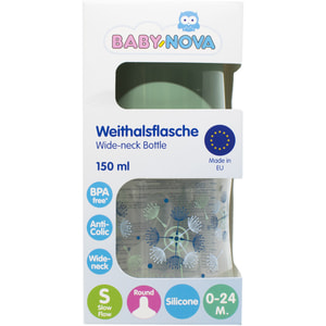 Бутылочка для кормления BABY-NOVA (Беби нова) Декор пластиковая с широким горлом зеленая 150 мл