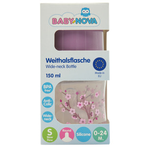 Бутылочка для кормления BABY-NOVA (Беби нова) Декор пластиковая с широким горлом с ручками сиреневая 150 мл