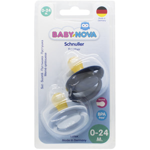 Пустушка латексна BABY-NOVA (Бебі нова) кругла моно колір блакитна і синя 2 шт