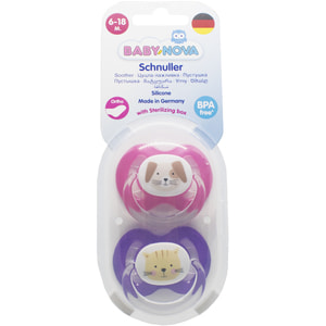 Пустышка силиконовая BABY-NOVA (Беби нова) плоская с рисунком и кольцом для девочки 2 шт