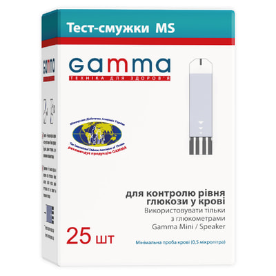 Тест-смужки для глюкометра GAMMA MS (Гамма МС) модель MINI/SPEAKER для контролю рівня глюкози в крові 25 шт
