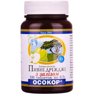 Дрожжи пивные с железом таблетки по 0,5 г флакон 100 шт Осокор