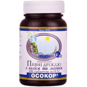 Дріжджі пивні з калієм і магнієм таблетки по 0,5 г флакон 100 шт Осокор