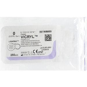 Шовний матеріал що розсмоктується Вікрил розмір USP 0 довжина 2.5 м, без голки артикул W9000