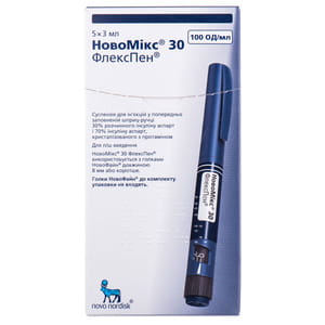 НовоМикс 30 Флекспен сусп.д/ин. 100ЕД/мл картр. в шприц-ручке 3мл №5