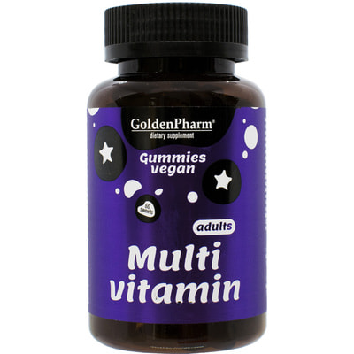 Мармелад веганский жевательный GOLDEN PHARM (Голден-фарм) Мультивитамины для взрослых флакон 60 шт