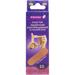 Пластырь бактерицидный Biolikar (Биоликар) тканный размер 19 мм x 72 мм 10 шт