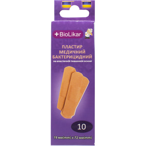 Пластир бактерицидний Biolikar (Біолікар) тканний еластичний розмір 19 мм x 72 мм 10 шт