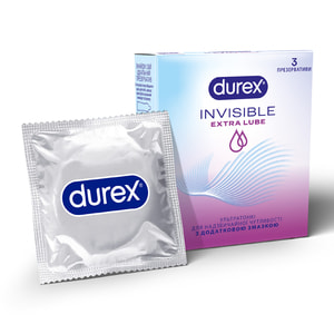 Презервативи латексні з силіконовою змазкою DUREX (Дюрекс) Invisible (Інвізібл) Extra Lube ультратонкі з додатковою змазкою 3 шт