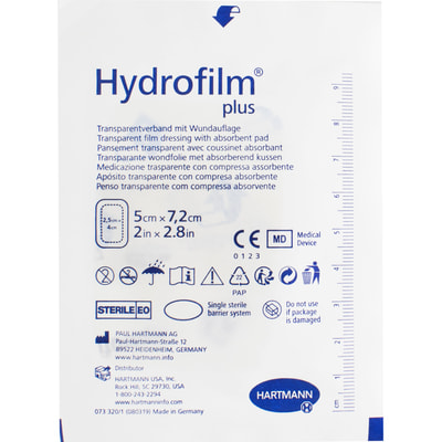 Повязка HYDROFILM PLUS (Гидрафилм плюс) прозрачная пленочная с абсорбирующей подушечкой размер 5 см х 7,2 см 1 шт