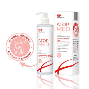 Гель-шампунь 2 в 1 ELFA PHARM (Эльфа Фарм) Atopi Med (Атопи мед) для очищения атопической, экстремально сухой кожи младенцев, детей и взрослых 400 мл