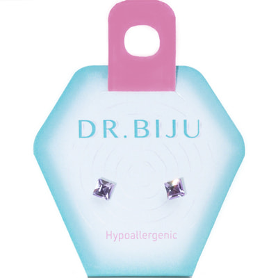 Сережки DR.BIJU (Доктор Бижю) Квадрат 4,0 мм Віолет 1 пара