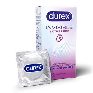 Презервативы латексные с силиконовой смазкой DUREX (Дюрекс) Invisible (Инвизибл) Extra Lube ультратонкие с дополнительной смазкой 12 шт