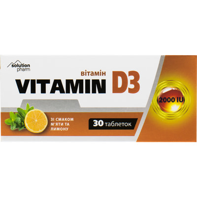 Вітамін D3 2000МО зі смаком м'яти та лимону табл. №30 Solution Pharm