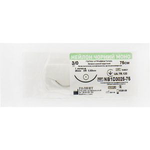 Нить хирургическая нерассасывающая полиамидная Нейлон моно черная размер USP 3/0 с одной колющей иглой 1/2 25 мм длина 75 см