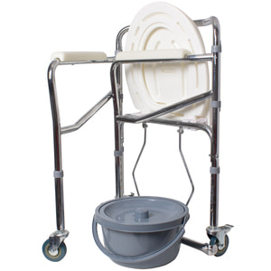 Кресло-туалет с санитарным оснащение регулируемое по высоте на колесах складной KJT705 RD-CARE-T04