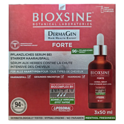 Сыворотка для волос Bioxsine (Биоксин) Дермаджен Форте растительный против интенсивного выпадения волос в флаконах по 50 мл 3 шт