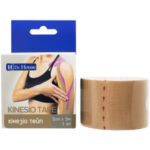 Пластырь медицинский кинезио тейп Dr. House (Доктор Хаус) цвет бежевый размер 5 м х 5 см 1 шт