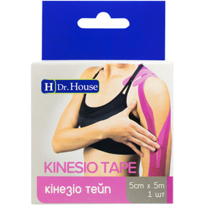 Пластырь медицинский кинезио тейп Dr. House (Доктор Хаус) цвет розовый размер 5 м х 5 см 1 шт