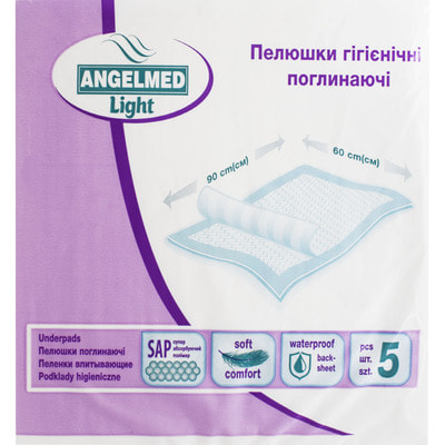Пелюшки гігієнічні вбираючі Angelmed (АнгелМед) light розмір 60см x 90см 5 шт