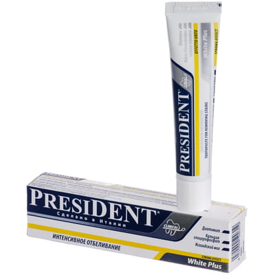 Зубная паста PRESIDENT (Президент) White Вайт Плюс для снятия налета 30 мл