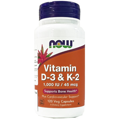 Витамин Д-3/К2 1000 МЕ/45 мкг NOW (Нау) высокоактивный витамин капсулы флакон 120 шт