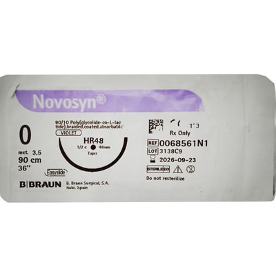 Шовний матеріал хірургічний Novosyn (Новосин) розмір USP 0 (3,5) довжина 90 см, голка колюча 48 мм, 1/2 кола, фіолетовий DDP