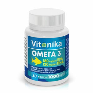 Омега-3 180 EPA/120 DHA VITONIKA (Вітоніка) капсули по 1000 мг для нормального функціонування сердечно-судинної системи упаковка 30 шт