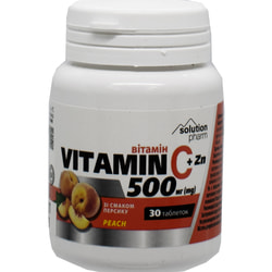 Вітамін С + Zn 500 мг таблетки жувальні з персиковим смаком флакон 30 шт Solution Pharm
