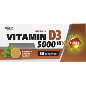 Витамин D3 5000МЕ Форте со вкусом мяты и лимона табл. №30 Solution Pharm