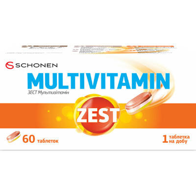 Вітаміни ZEST (Зест) Multivitamin (Мультивітамін) з вітаміном С, вітаміном Д таблетки 60 шт