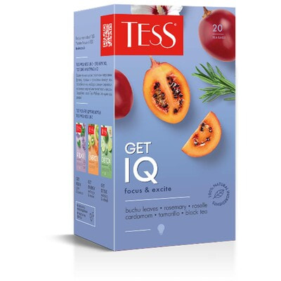 Чай чорний TESS (Тесс) Get IQ з розмарином, гібіскусом білим, листям бучу, кардамоном, ароматом тамарілло в фільтр-пакетах по 1,5 г 20 шт