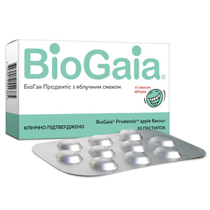 БиоГая Продентис с яблочным вкусом пастилки рассасывающие для восстановления микрофлоры в ротовой полости 3 блистера по 10 шт