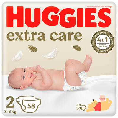 Підгузки для дітей HUGGIES (Хагіс) Elite Soft Extra Care (Еліт софт) 2 від 3 до 6 кг 58 шт