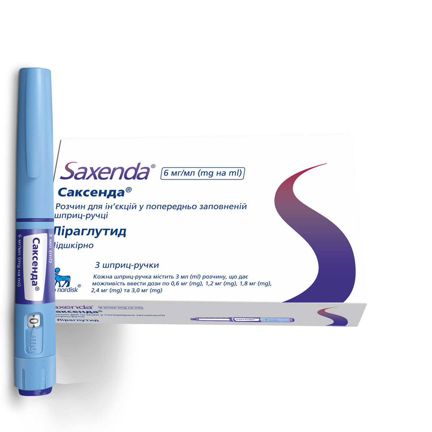 Саксенда раствор для инъекций 6 мг/мл по 3 мл в катриджах,вложены в .