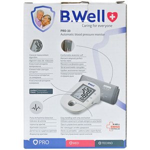 Измеритель (тонометр) артериального давления B.WELL (Б.Велл) модель PRO-33 автоматический манжета размера М в комплекте с чехлом
