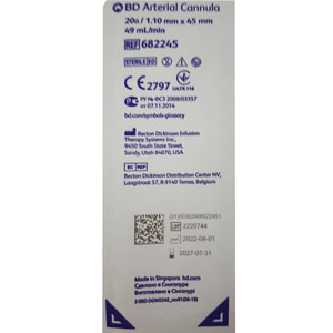 Канюля артериальная BD 682245 размер 20G 1,1 мм x 45 мм 49 мл/мин 1 шт