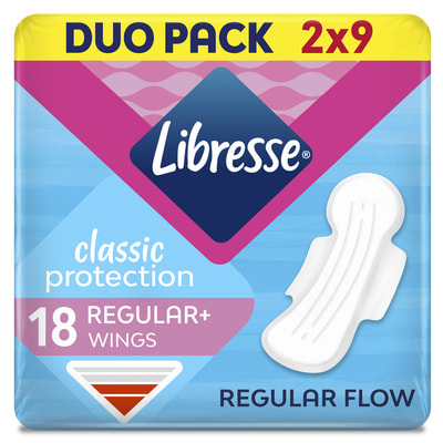 Прокладки гигиенические женские LIBRESSE (Либресс) Classic Protection Regular+ (Классик протекшн Регулар+) 18 шт