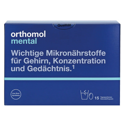Ортомол Ментал (Orthomol Mental) витаминный комплекс для повышения концентрации внимания и памяти капсулы + гранулы на курс приема 15 дней